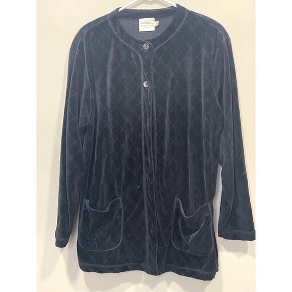 Vintage Susan Bristol Casuals Women's Med Black Velvet Quilted Shacket Cardigan - Picture 10 of 10